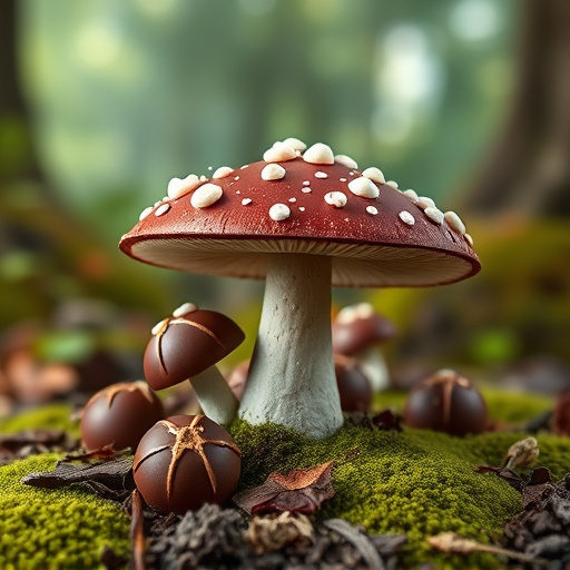 Magic Mushroom Chocolates with Nature Background