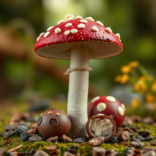 Magic Mushroom Chocolates with Nature Background