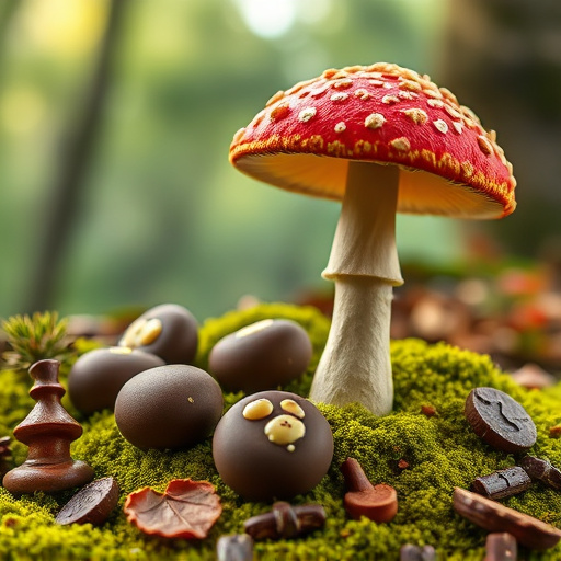 Magic Mushroom Chocolates with Nature Background