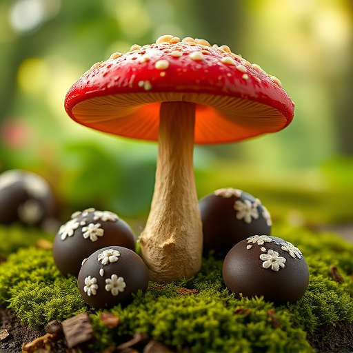 Magic Mushroom Chocolates with Nature Background