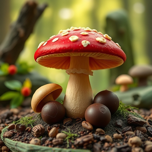Magic Mushroom Chocolates with Nature Background