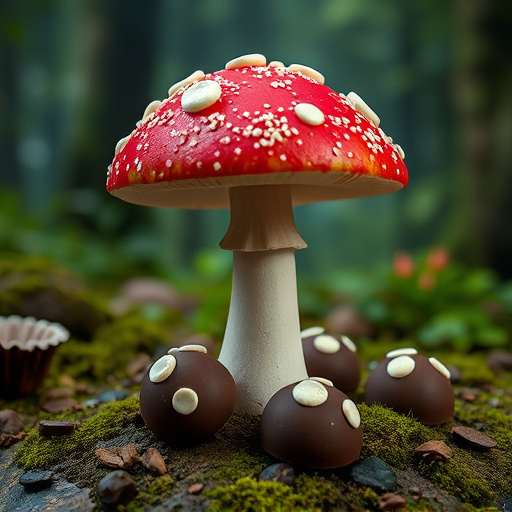 Magic Mushroom Chocolates with Nature Background