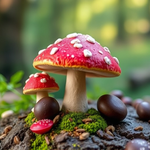 Magic Mushroom Chocolates with Nature Background
