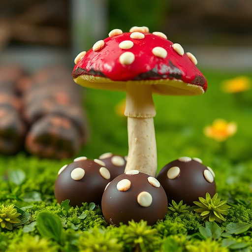 Magic Mushroom Chocolates with Nature Background