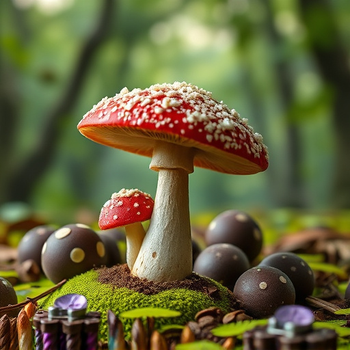 Magic Mushroom Chocolates with Nature Background