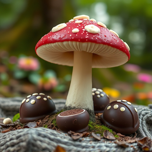 Magic Mushroom Chocolates with Nature Background