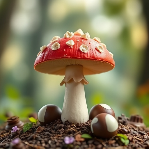 Magic Mushroom Chocolates with Nature Background