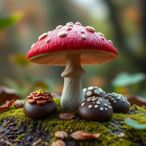 Magic Mushroom Chocolates with Nature Background