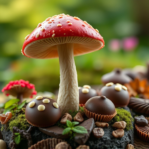 Magic Mushroom Chocolates with Nature Background