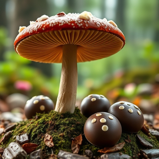 Magic Mushroom Chocolates with Nature Background