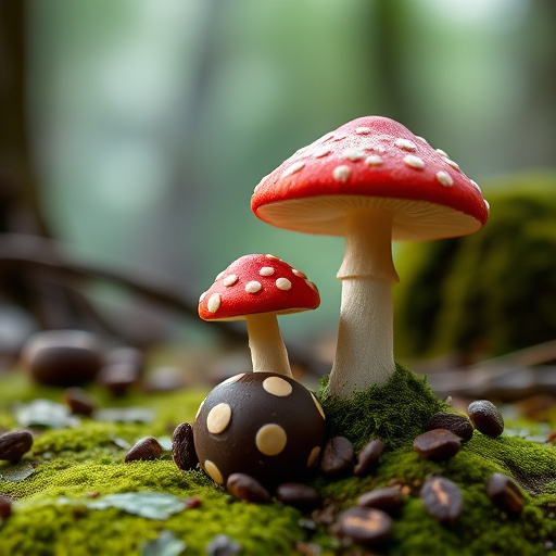 Magic Mushroom Chocolates with Nature Background