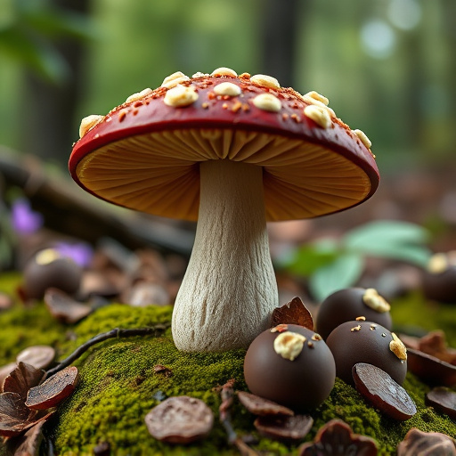 Magic Mushroom Chocolates with Nature Background