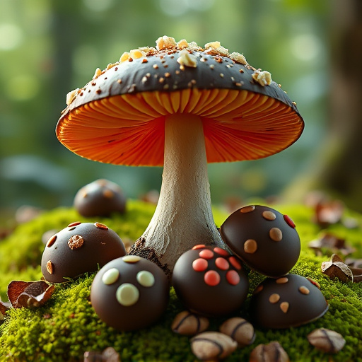 Magic Mushroom Chocolates with Nature Background