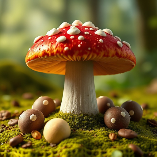 Magic Mushroom Chocolates with Nature Background