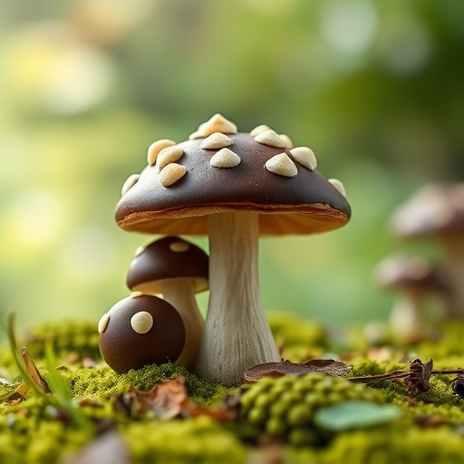 Magic Mushroom Chocolates with Nature Background