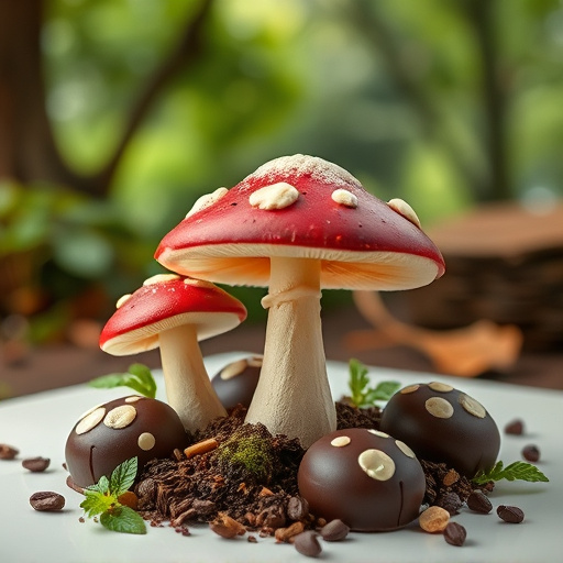 Magic Mushroom Chocolates with Nature Background