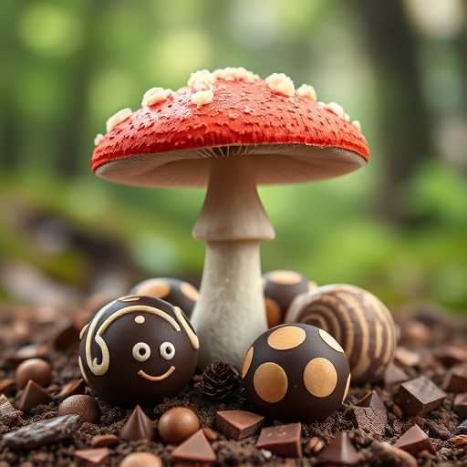 Magic Mushroom Chocolates with Nature Background