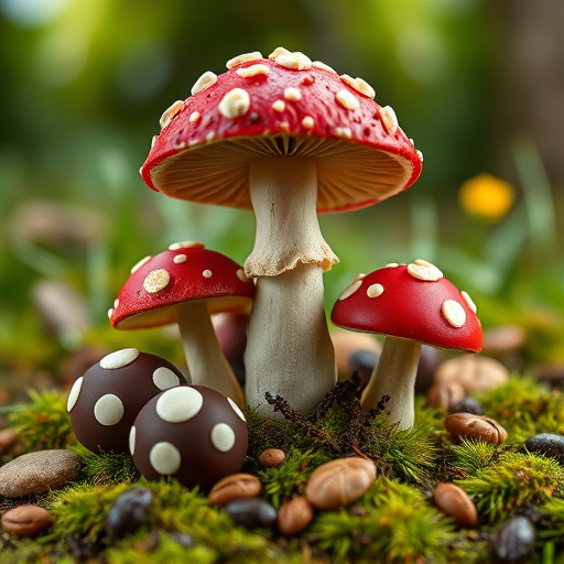 Magic Mushroom Chocolates with Nature Background