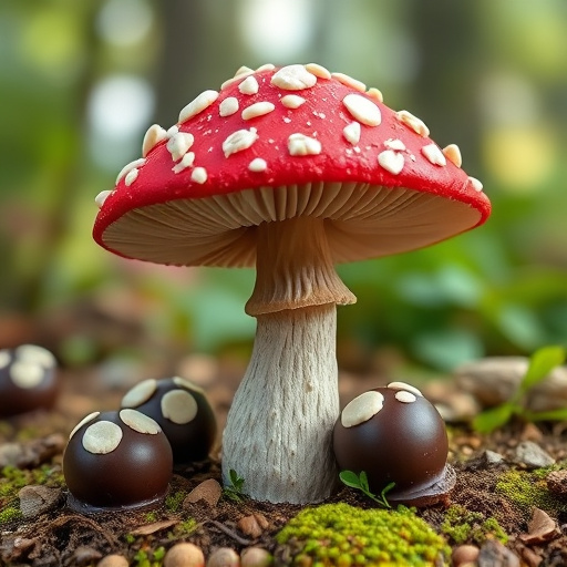 Magic Mushroom Chocolates with Nature Background