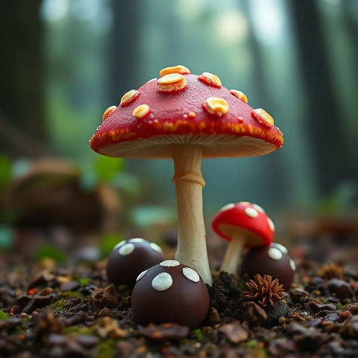 Magic Mushroom Chocolates with Nature Background