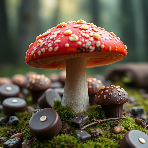 Magic Mushroom Chocolates with Nature Background