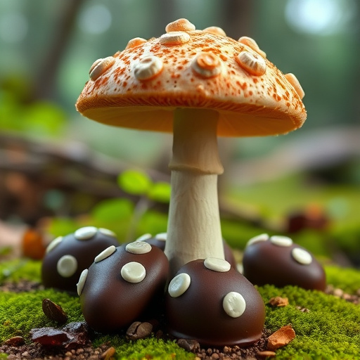 Magic Mushroom Chocolates with Nature Background