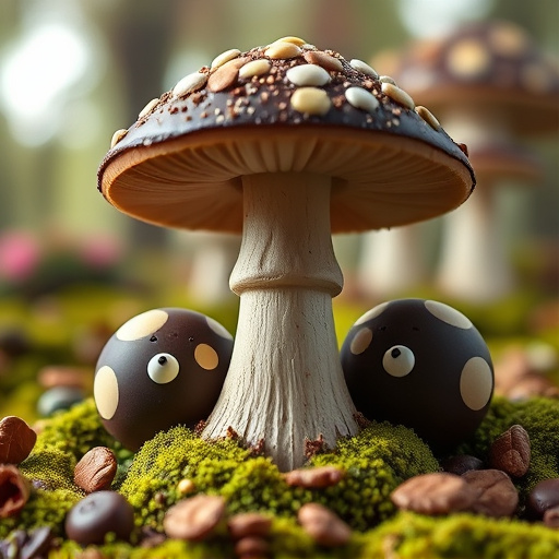 Magic Mushroom Chocolates with Nature Background