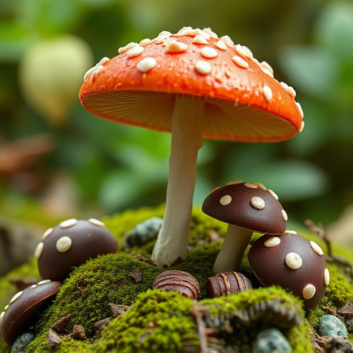 Magic Mushroom Chocolates with Nature Background