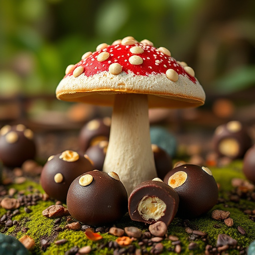 Magic Mushroom Chocolates with Nature Background