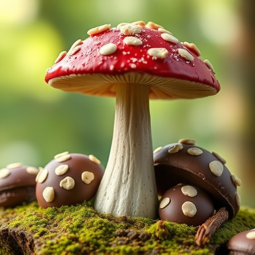 Magic Mushroom Chocolates with Nature Background