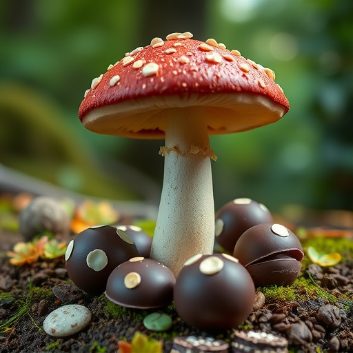 Magic Mushroom Chocolates with Nature Background