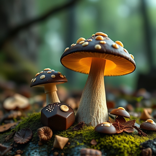 Magic Mushroom Chocolates with Nature Background