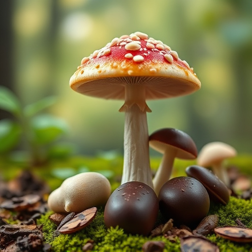 Magic Mushroom Chocolates with Nature Background