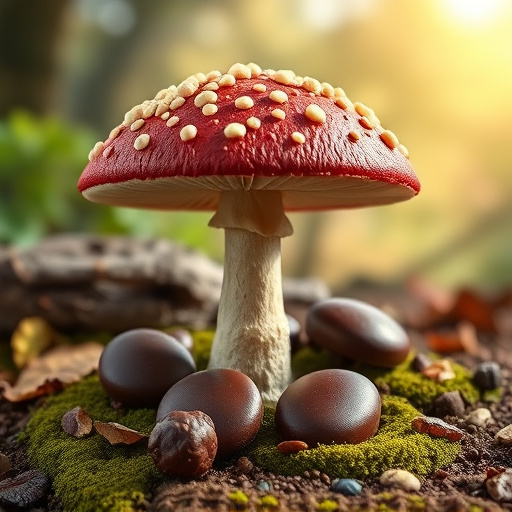 Magic Mushroom Chocolates with Nature Background