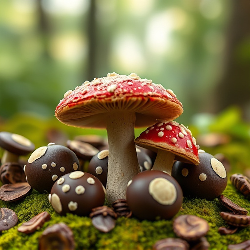 Magic Mushroom Chocolates with Nature Background
