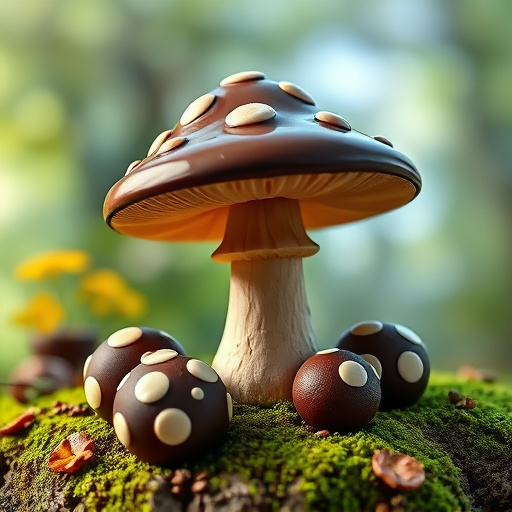 Magic Mushroom Chocolates with Nature Background