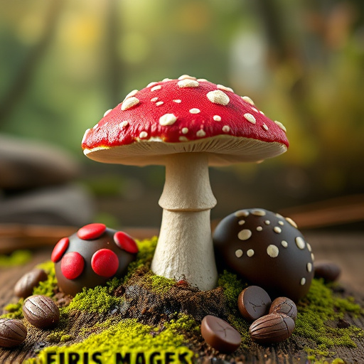 Magic Mushroom Chocolates with Nature Background