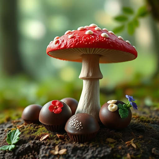 Magic Mushroom Chocolates with Nature Background