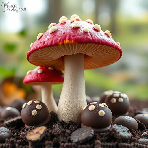 Magic Mushroom Chocolates with Nature Background