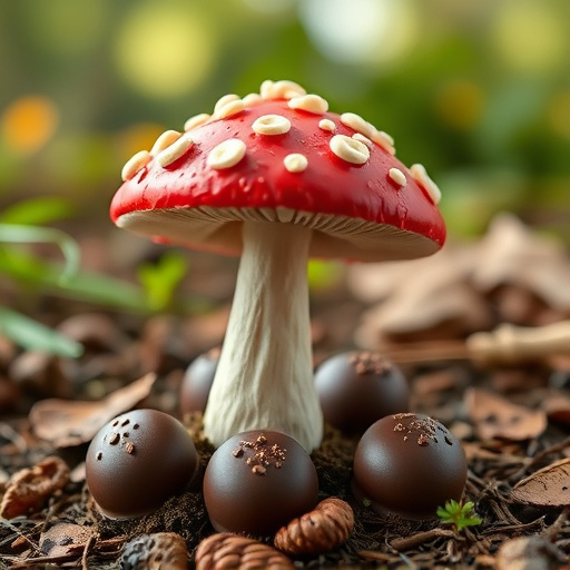 Magic Mushroom Chocolates with Nature Background