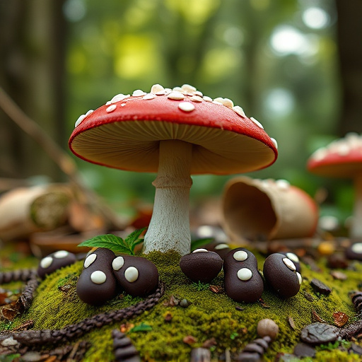 Magic Mushroom Chocolates with Nature Background