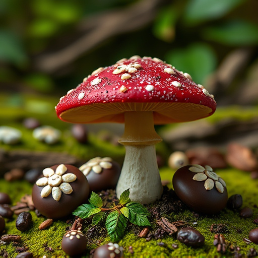Magic Mushroom Chocolates with Nature Background