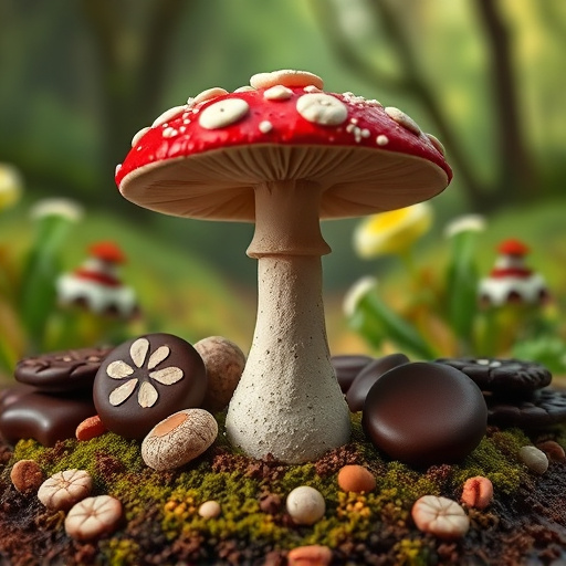 Magic Mushroom Chocolates with Nature Background