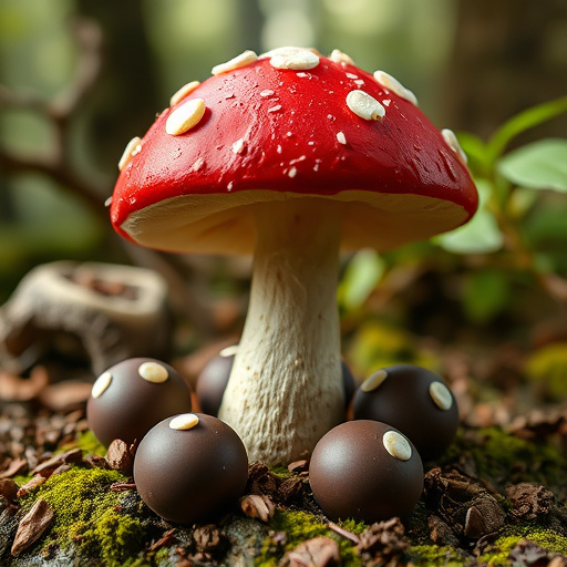 Magic Mushroom Chocolates with Nature Background