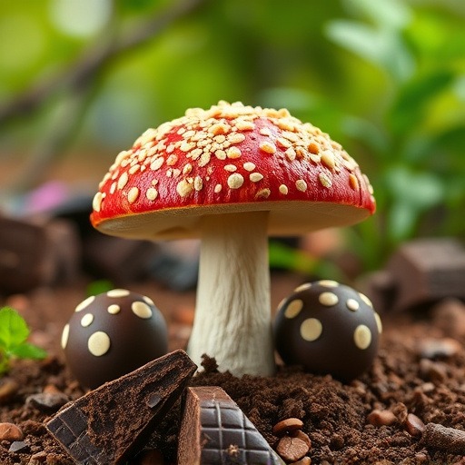 Magic Mushroom Chocolates with Nature Background