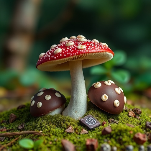 Magic Mushroom Chocolates with Nature Background
