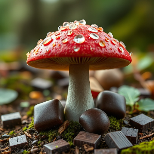 Magic Mushroom Chocolates with Nature Background