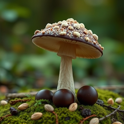 Magic Mushroom Chocolates with Nature Background