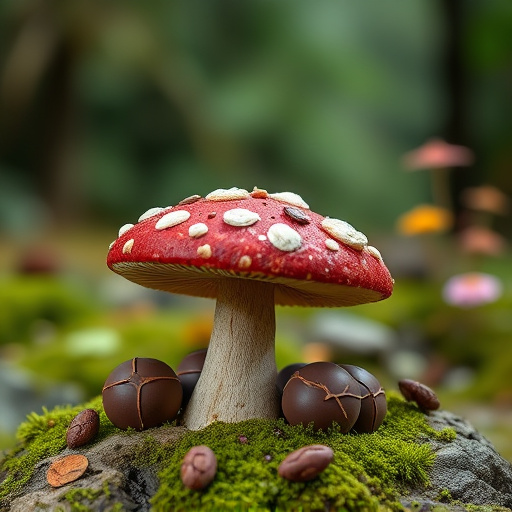 Magic Mushroom Chocolates with Nature Background