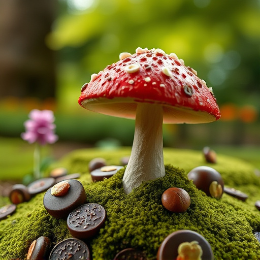 Magic Mushroom Chocolates with Nature Background